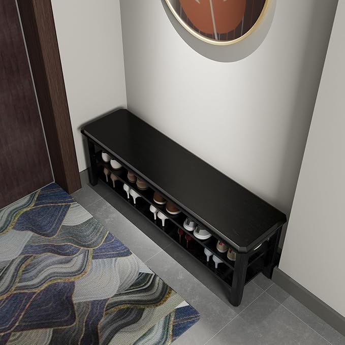 Wood Shoe Rack Bench for Entryway, 2 Tier Shoe Rack for Front Door Entrance, Shoe Bench with Shoe Storage for Entryway, Bedroom, 47.2"-NeatNest