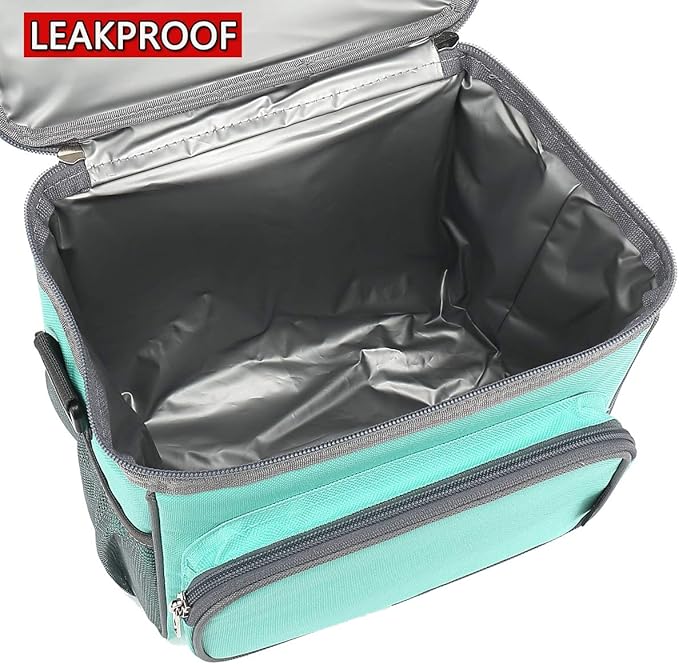 FlowFly Insulated Reusable Lunch Bag Adult Large Lunch Box for Women and Men with Adjustable Shoulder Strap,Front Zipper Pocket and Dual Large Mesh Side Pockets,Jade-NeatNest