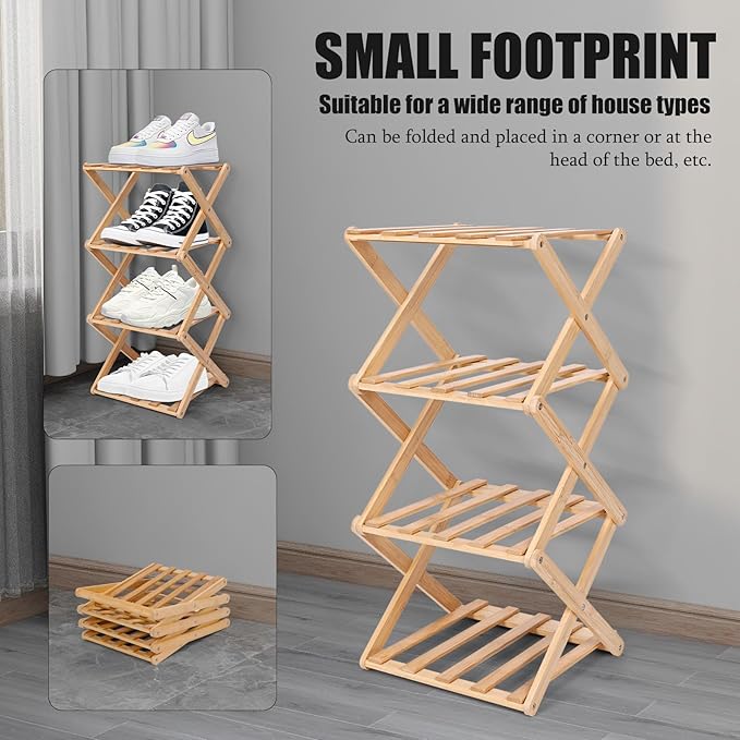 Vertical Shoe Rack Small, 4 Tier Portable Folding Shoe Storage Rack, Without Installation Free Standing Shoe Rack for Corridors, Bedrooms Living Room Corner and Small Spaces (4 Tier)-NeatNest