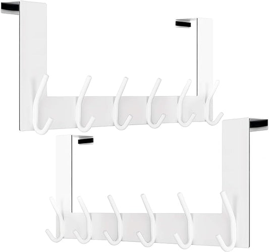 WEBI Over The Door Hooks,Door Hanger Over The Door Towel Rack,Door Coat Towel Hanger Door Coat Rack 6 Hooks for Hanging Clothes,Jacket,Hats,Bathroom,White,2 Packs