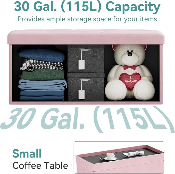 BRIAN & DANY Folding Storage Ottoman Bench, Ottoman with Storage, Foot Rest, Benches Seat for Bedroom, Living Room, Entryway, Long Shoes Bench, 15.7" x 31.5" x 15.7" Pink-NeatNest