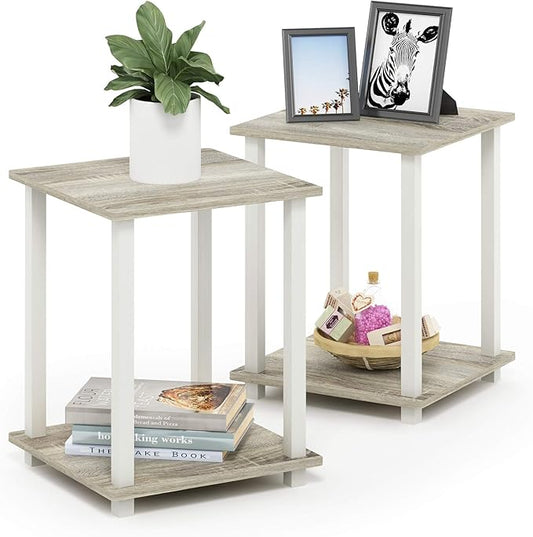Furinno Simplistic Set of 2 End Table, Sonoma Oak/White-NeatNest