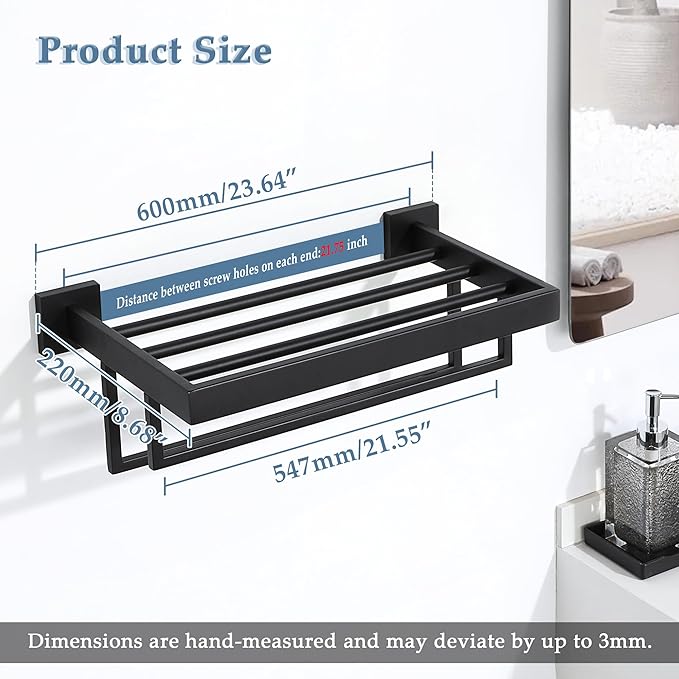 Alise 24 Inch Towel Racks for Bathroom, Towel Rack Wall Mounted with Double Towel Bars, SUS 304 Stainless Steel Towel Shelf, Heavy Duty Hand Towel Holder(Matte Black)