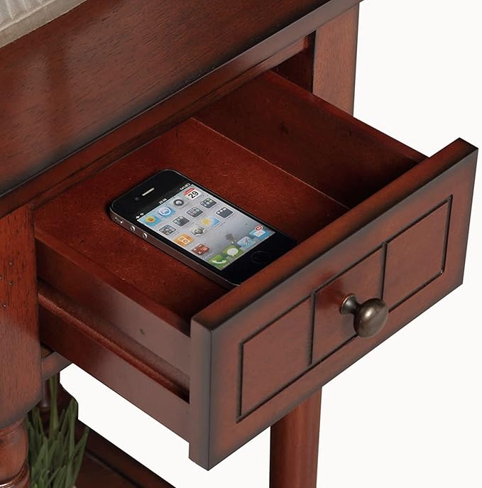 Convenience Concepts French Country Khloe 1 Drawer Accent End Table 14" - Traditional Farmhouse Side Table with Storage Drawer and Shelf for Living Room, Mahogany-NeatNest