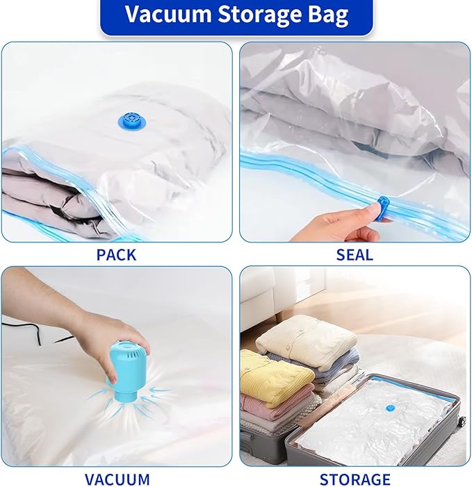 SZO 10 Pack Vacuum Storage Bags (5 Large/5 Medium),Durable & Reusable Storage Bags,Vacuum Seal Bags For Clothing Travel, Space Saver Bags For Luggage, Blankets,Bedding,Moving Bags（No Pump Include）-NeatNest