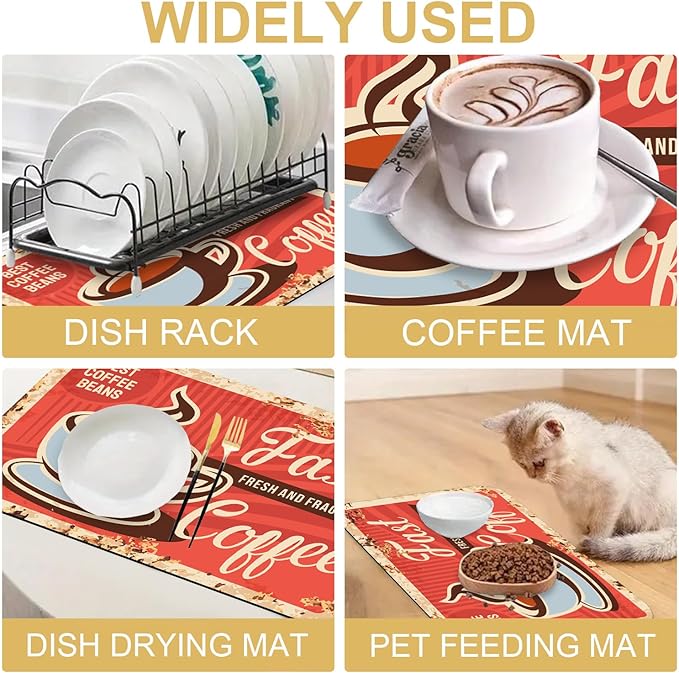 Coffee Dish Drying Mats for Kitchen Counter Absorbent Fast Dry Dish Drainer Rack Mats for Dishes Utensils Pot and Pan, Kitchen Accessories 20"x12"-NeatNest