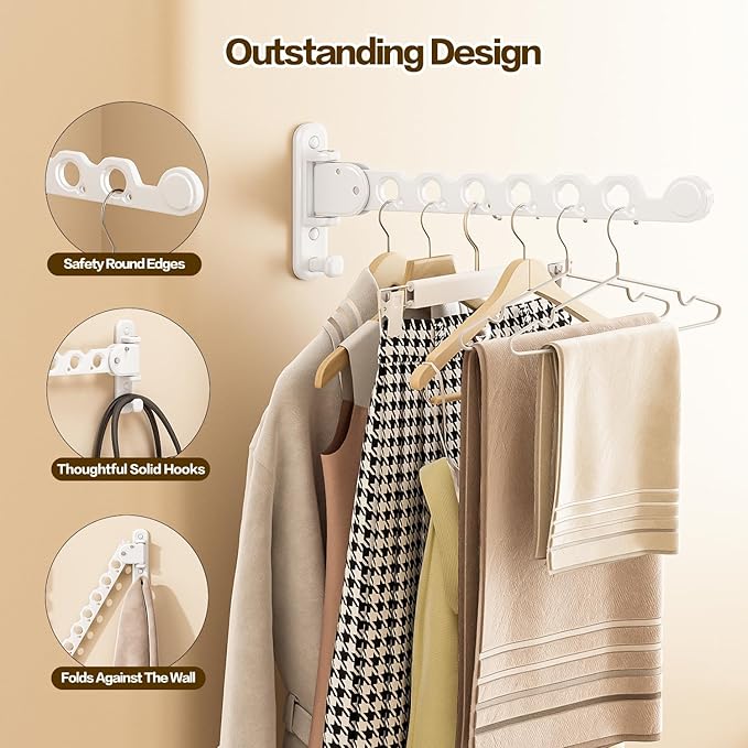 Wall Mounted Clothes Drying Rack, Laundry Clothes Hanger Rack Wall Mounted, Foldable Clothes Rack for Laundry Room, Space Saving Closet Storage Organizer Clothes Hanger Indoor, 1pcs(White)