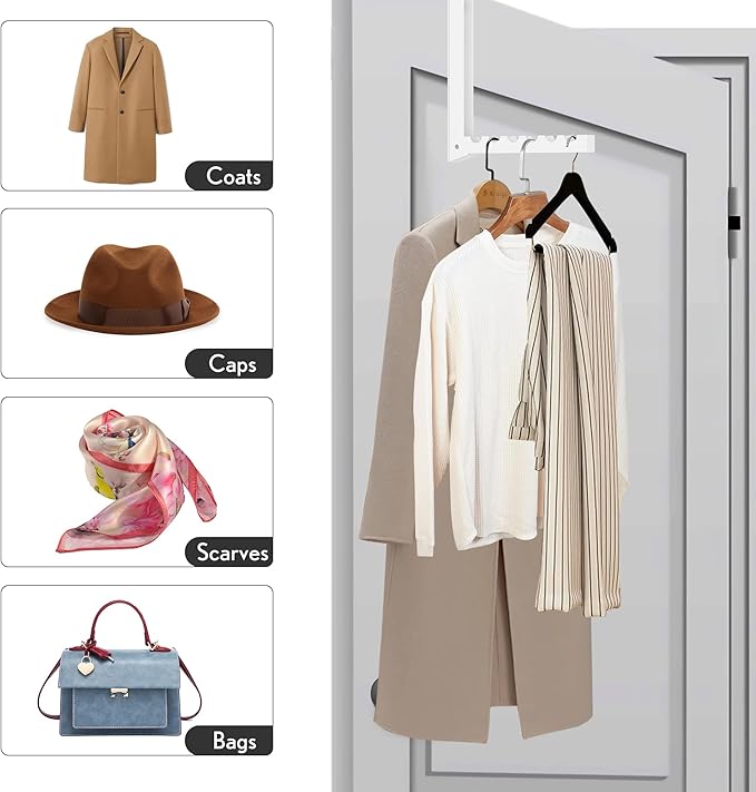 2 Pack Over The Door Hanger Hooks for Clothes, Portable Storage Hooks, Heavy Duty Foldable Clothes Organizer Coat Towels Hanging Rack