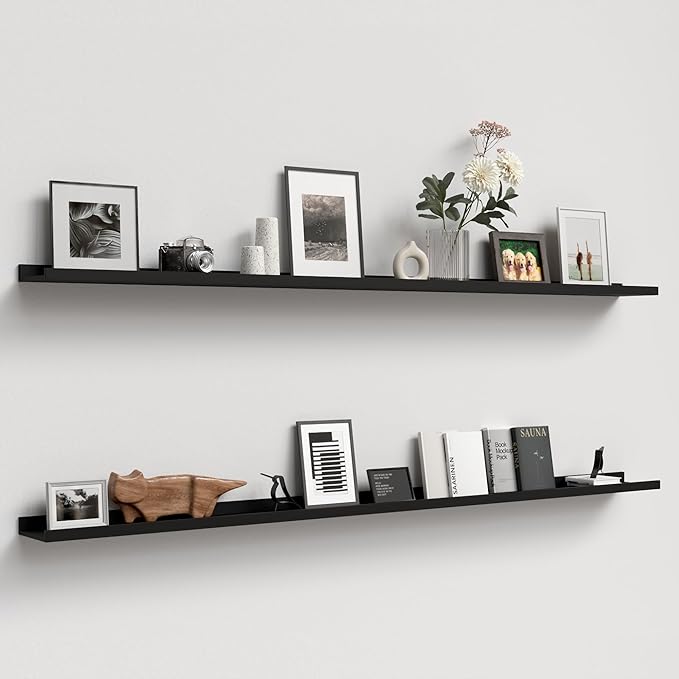 70.9 Inches Long Floating Shelves, 2 Set Modern Wall Shelf for Bedroom, Nursery Book Shelf with Lip, Picture Ledge Shelf for Wall Decor Living Room Bathroom Kitchen - Black-NeatNest