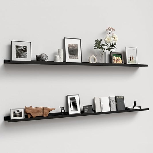 70.9 Inches Long Floating Shelves, 2 Set Modern Wall Shelf for Bedroom, Nursery Book Shelf with Lip, Picture Ledge Shelf for Wall Decor Living Room Bathroom Kitchen - Black-NeatNest