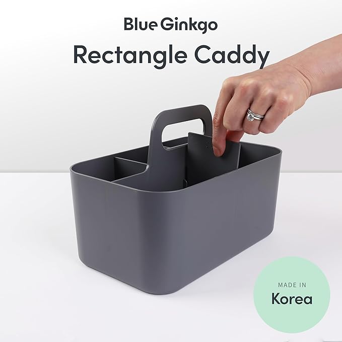 BLUE GINKGO Stackable Organizer Caddy – Korean-Made Portable Tote for Bathroom, Office, Crafts, or School Supplies (Rectangle, Gray)-NeatNest