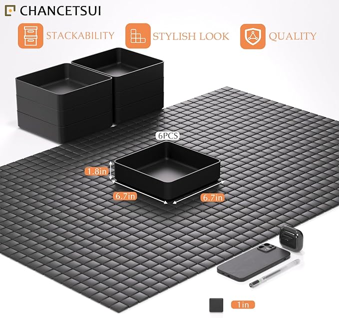 CHANCETSUI Black Stackable Vanity Organizer Trays: Thick Makeup Holder for Countertop, Shallow Drawers-NeatNest