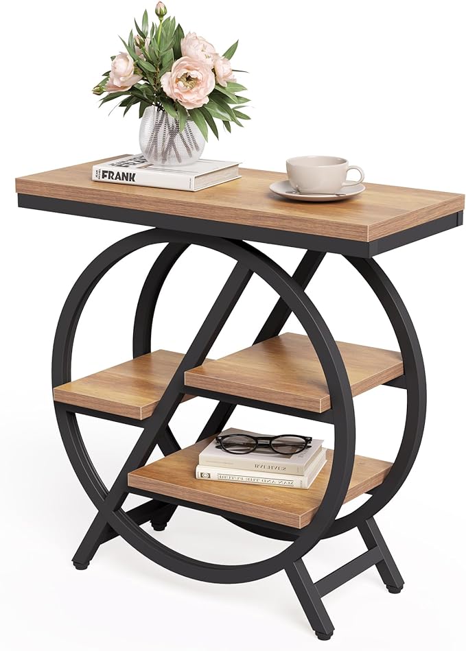 End Table, Narrow Side Table with 4-Tier Large Storage Space, Modern Bedside Table for Living Room, Home Office, Bedroom, Natural-NeatNest