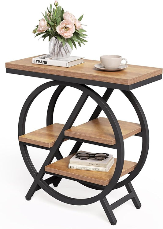 End Table, Narrow Side Table with 4-Tier Large Storage Space, Modern Bedside Table for Living Room, Home Office, Bedroom, Natural-NeatNest