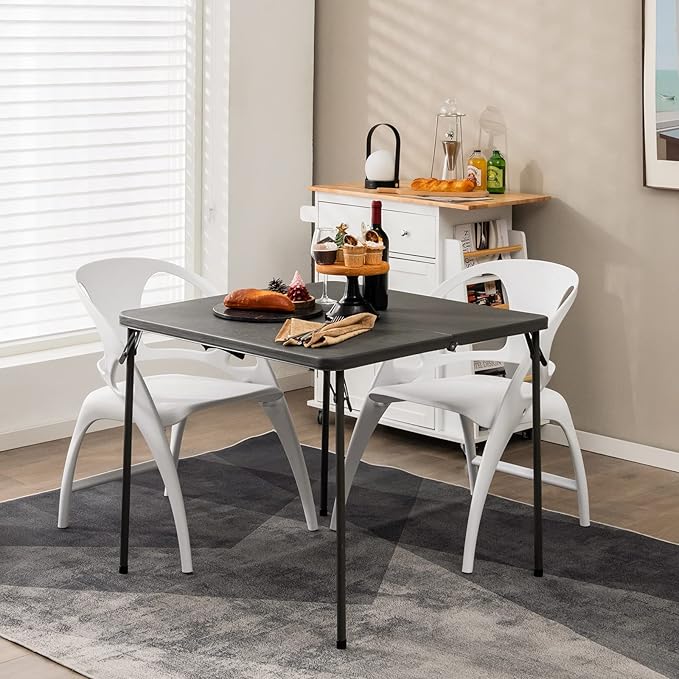 Goplus 34" Square Folding Card Table, Foldable Plastic Folding Tables, Portable Fold Up Table w/Handle, White Indoor Outdoor Utility Bi-Folding Commercial Table for Picnic, Party, Dining, Camping, BBQ-NeatNest