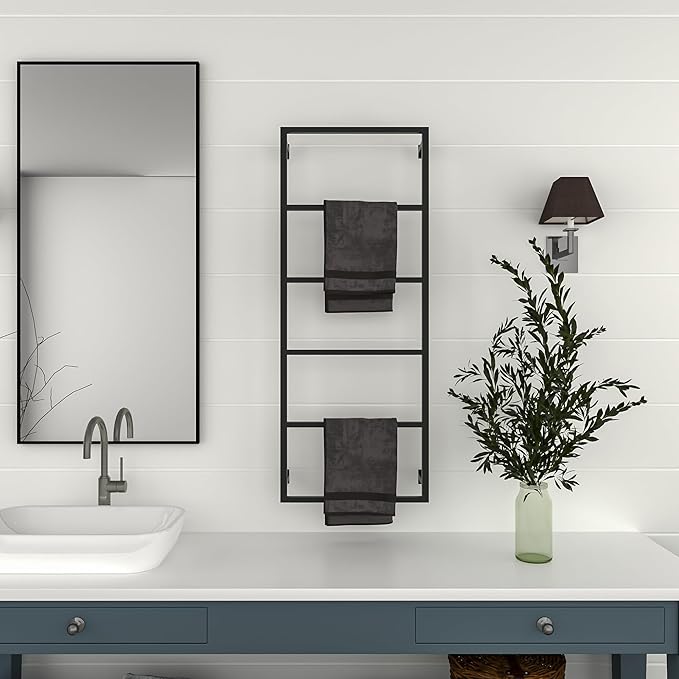 Elegant Wall Mounted 6 Tier Towel Holder, Rust-Resistant, Space-Saving Towel Rack for Effortless Drying, Perfect for Modern Farmhouse Bathroom, Kitchen Decor (44"(H) x 18"(W) x 3"(D))
