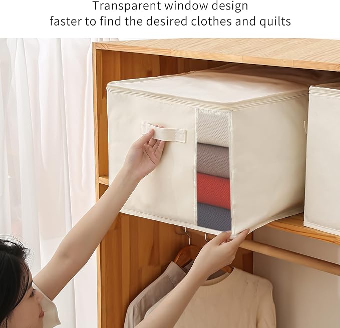 2 Pack Large Canvas Comforter Storage Bags Closet Organizer for Clothes Sweater Clothes Organizer with Dual Zipper Three Carrying Hand-NeatNest