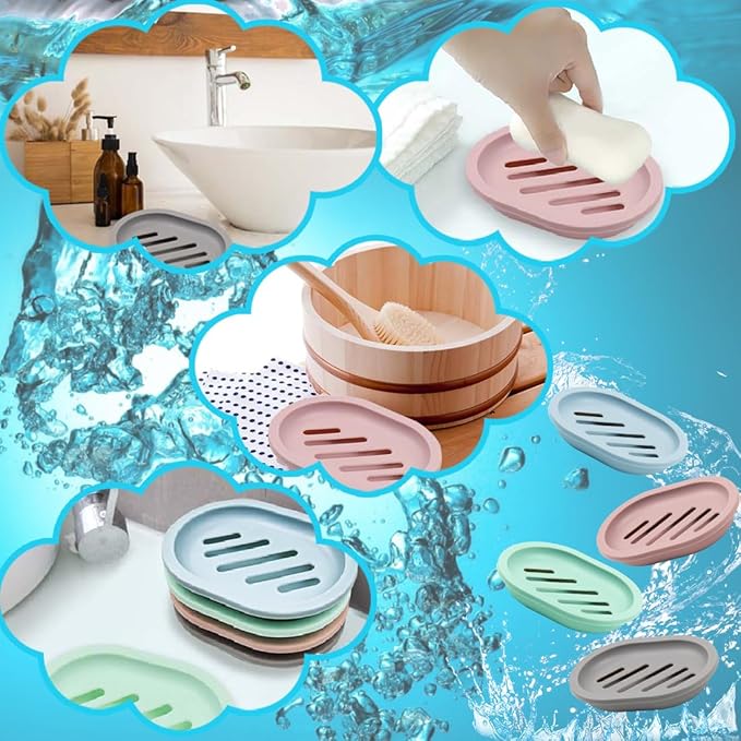 ELANE 4PCS Shower Soap Holder,Soap Dish with Drainage, Plastic Soap Box,Bar Soap Holder for Shower Bathroom Kitchen-NeatNest