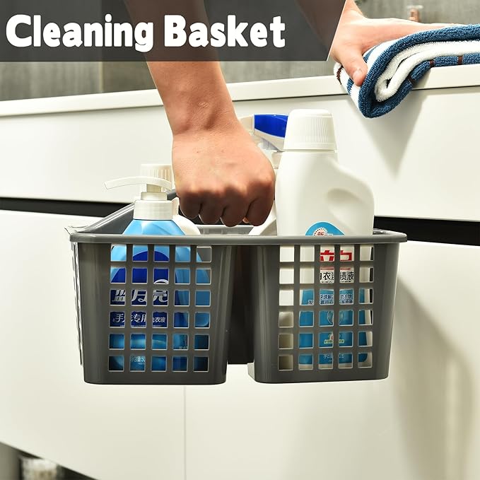 Haundry Plastic Shower Caddy Basket with 3 Compartments, Portable Divided Cleaning Supply Storage Organizer with Handle (Grey)-NeatNest