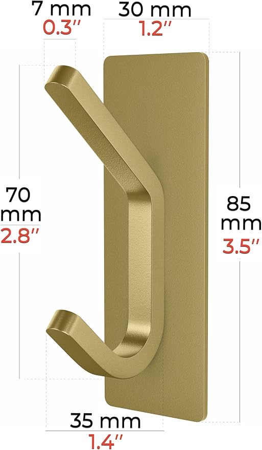 Brushed Gold Self Adhesive Towel Hooks for Bathroom Wall Door Mounted - SUS304 Stainless Steel Strong Strips Stick on 3M Wall Hooks for Hanging Coat, Hat, Bag, Key, Jacket – 5 Pack-NeatNest