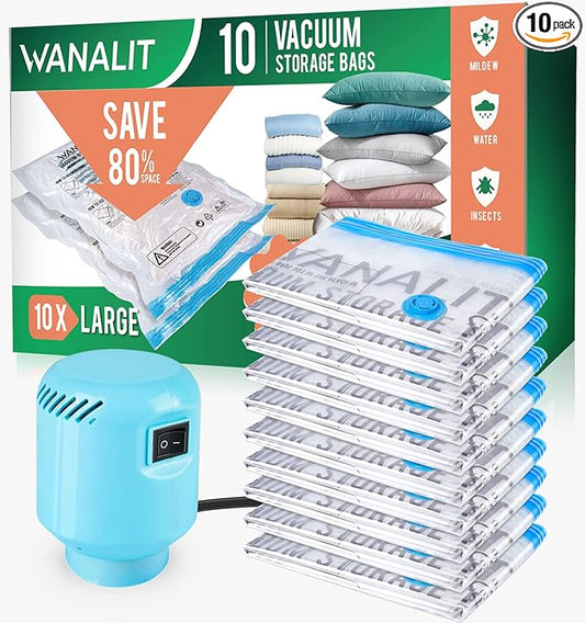 Vacuum Storage Bags with Electric Pump, 10 Pack Large Size（32"x 22"） Reusable Compression Space Saving Bag for Clothes, Bedding, Mattress, Blankets, Pillows, Comforters, Travel, White-NeatNest