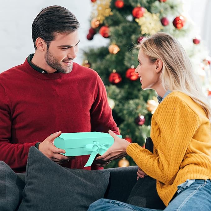 10.5"X7.5"X3.1" Green Magnetic Gift Box with Lid and Ribbon for Presents-NeatNest