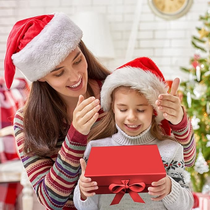 10.5"X7.5"X3.1" Red Magnetic Gift Box with Lid and Ribbon for Presents-NeatNest