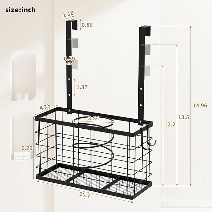 Hair Dryer Holder -3-in-1 Hair Tool Organizer Blow Dryer Holder Adjustable Height, Cabinet Door/Wall Mounted Bathroom Organizer Storage,Heat Safe Rack for Hair Straighteners, Curling Wands, Razor