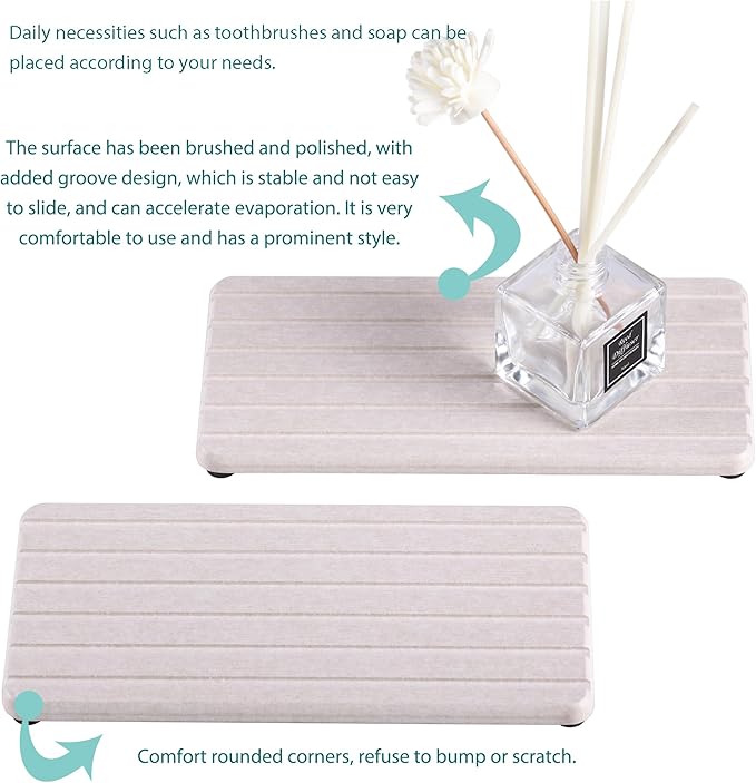 2 PCS Water Absorbent Diatomite Coasters Rectangle, Grooved Design, Water Absorbing Stone Used for Hand Soaps & Plants & toiletries in The Modern Home-NeatNest