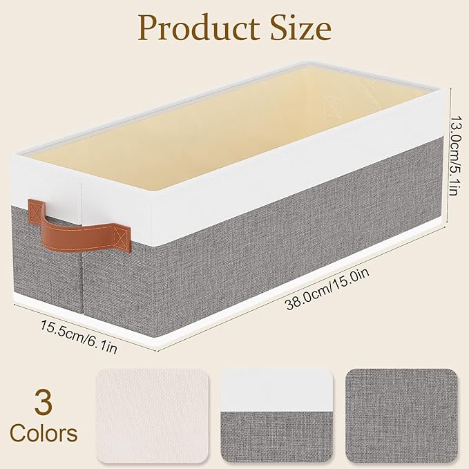 Collapsible Storage Bins 3-Pack, Foldable Baskets for Organizing, Clothes Boxes with Handles, Fabric Cubes Containers, White and Gray, 15 x 6 x 5 Inch-NeatNest