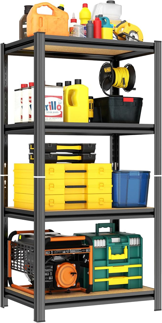 Garage Shelving, 4-Tier Adjustable Storage Shelves, Metal & Wood Pantry Shelf Organizer, Modern Garage Shelving Unit, Utility Storage, (Wood 45.7" H x 23.6" W x 11.8D)-NeatNest