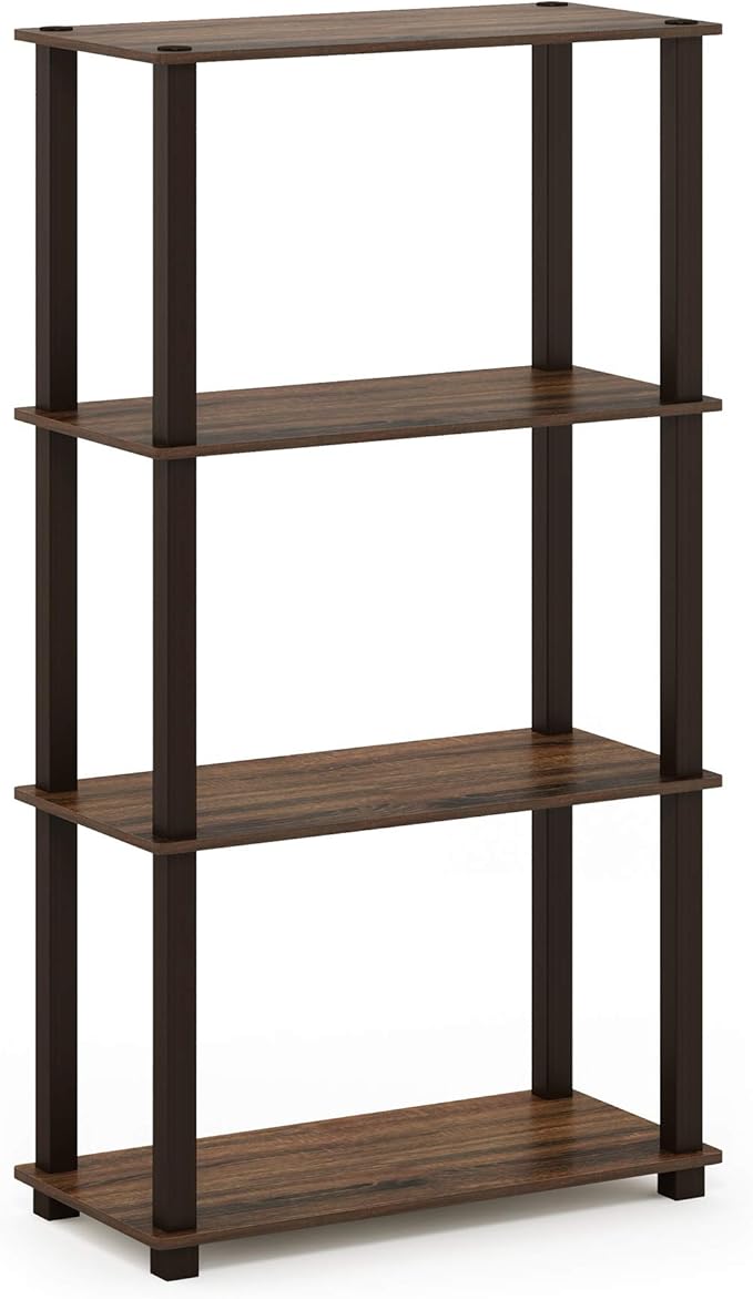 Furinno Turn-N-Tube 4-Tier Multipurpose Shelf Display Rack, Square Tube, Walnut/Brown-NeatNest