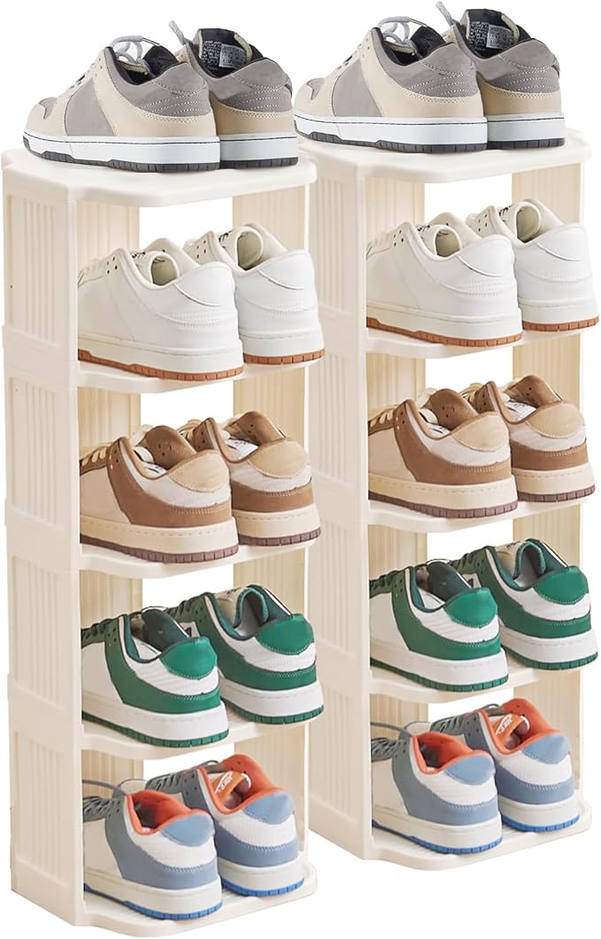 Small Shoe Rack, 10 Tier Plastic Vertical Shoe Rack for Small and Narrow Spaces, Free Standing Shoe Organizer for Closet, Entryway-NeatNest