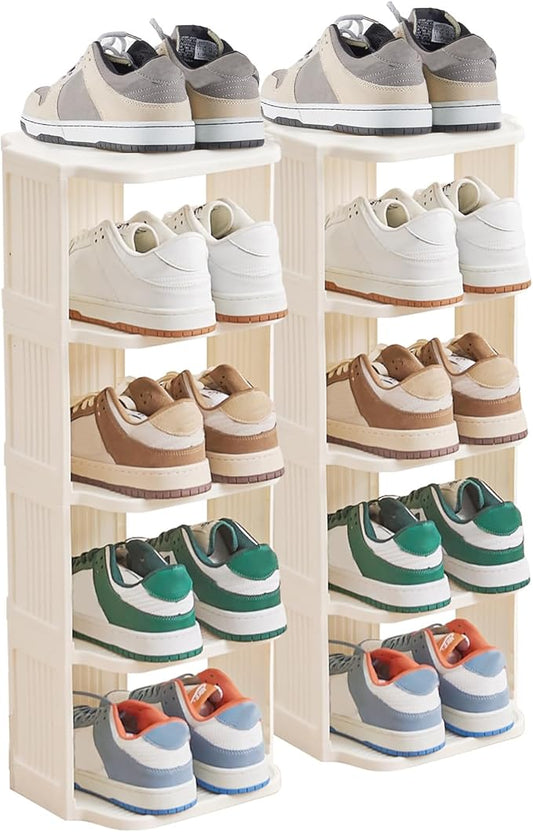 Small Shoe Rack, 10 Tier Plastic Vertical Shoe Rack for Small and Narrow Spaces, Free Standing Shoe Organizer for Closet, Entryway-NeatNest