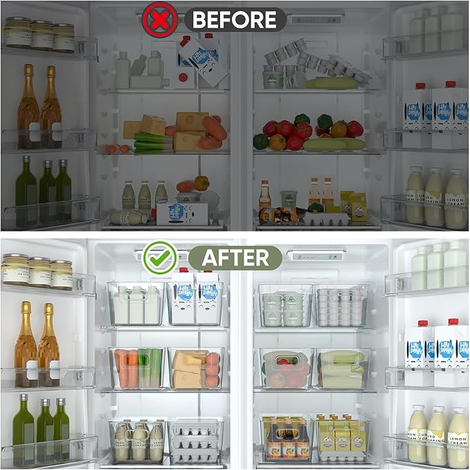 BALEINE Clear Plastic Storage Bins, Pantry Organization, BPA Free Stackable Refrigerator Organizers and Storage with Handles for Kitchen Fridge Cabinet Bathroom (8PK, 9.5x5.5x4.5)-NeatNest