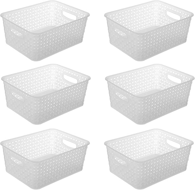 Clear Plastic Woven Storage Basket, 6-Pack Weave Basket Organizer for Kitchen Offices Bathrooms-NeatNest