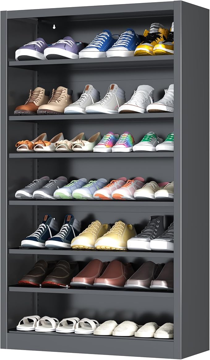 Shoe Cabinet,7 Tiers Heavy Duty Metal Freestanding Shoe Rack,55" Tall Shoe Cabinet with Open Storage for Entryway (Black, 7 Tier-55 H*27.6" W*11.8" D)-NeatNest