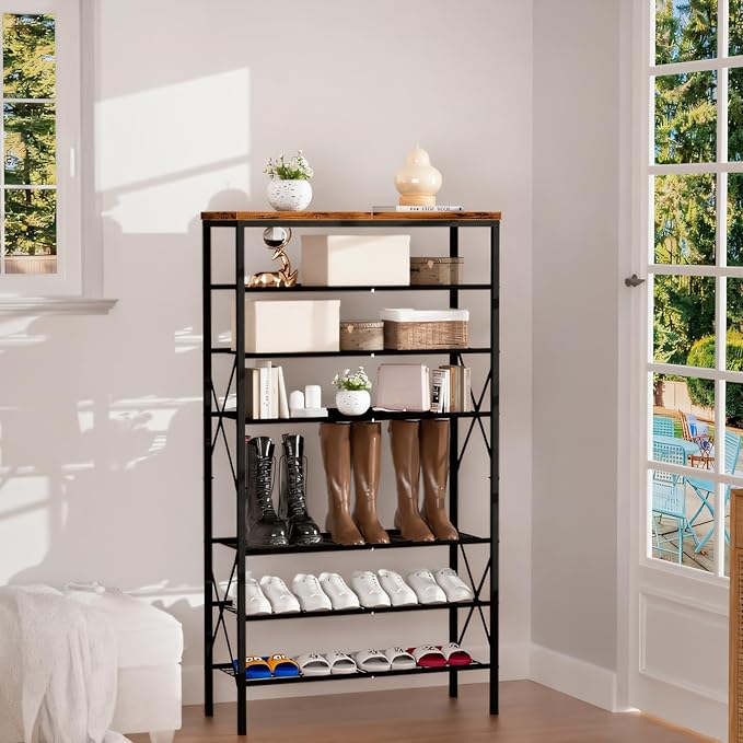 8 Tiers Tall Shoe Rack Organizer, Large Capacity Shoe Rack Holds 32 Pairs of Shoes, Durable and Stable, Adjustable Metal Shelf Stackable Shoe Shelf for Entryway, Hallway, Living Room, Closet-NeatNest