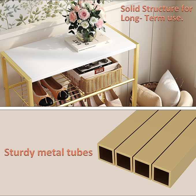 HOMEFORT 5-Tier Shoe Rack, Shoe Storage Shelf, Industrial Shoe Tower, Narrow Shoe Organizer for Closet Entryway, Small Shoe Rack Table with Durable Metal Shelves, Gold-NeatNest
