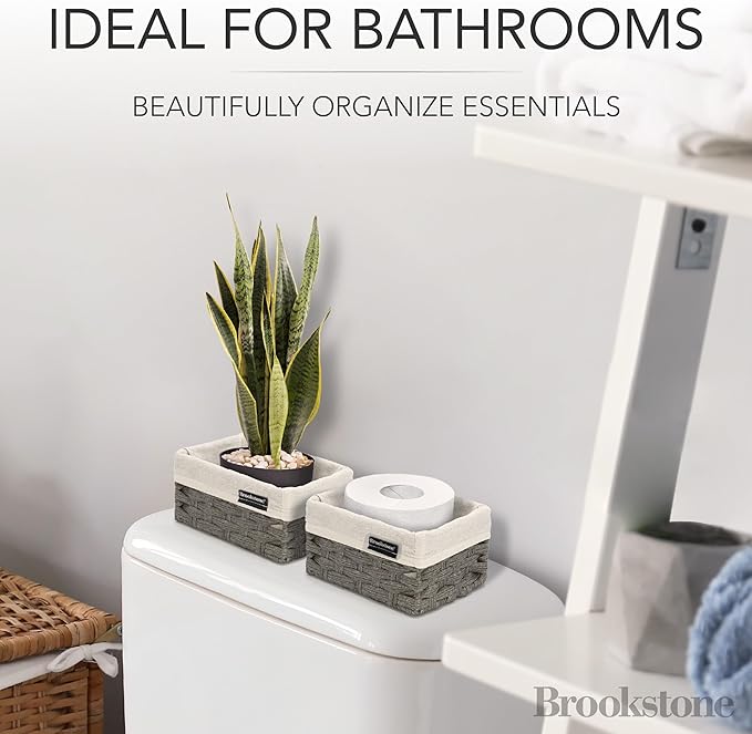 Brookstone Wicker Shelf Storage Basket Decorative Shelf Bin, bathroom organizers and storage, Boho Living Room Decor, Summer Storage 2025-3 Piece Set-NeatNest
