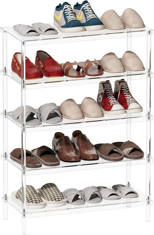 Aquiver 5-Tier Acrylic Shoe Rack - Clear Shoe Rack Organizer - Modern Shoe Storage Shelf, Holds 15-18 Pairs of Shoes for Entryway, Closet - 25.6'' L x 11.8'' W x 36.4'' H, Easy Assembly & Clean-NeatNest