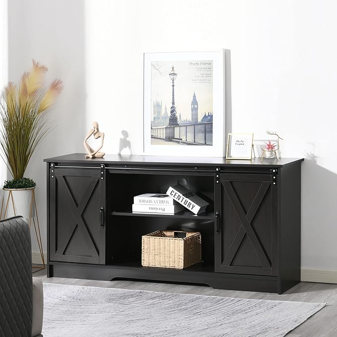 4 EVER WINNER Farmhouse TV Stand for 65+ Inch TV, Espresso Entertainment Center for 65 Inch TV, Modern Farmhouse Television Stands for TVs up to 70, Espresso TV Stand for Flat Screens 65-NeatNest