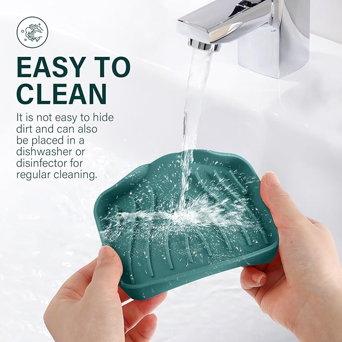 2PCS Self Draining Soap Holder,Spofit Silicone Soap Dish, Suitable for for Kitchen, Bathroom, Shower, Bath Tub,Soap Container (Green)-NeatNest