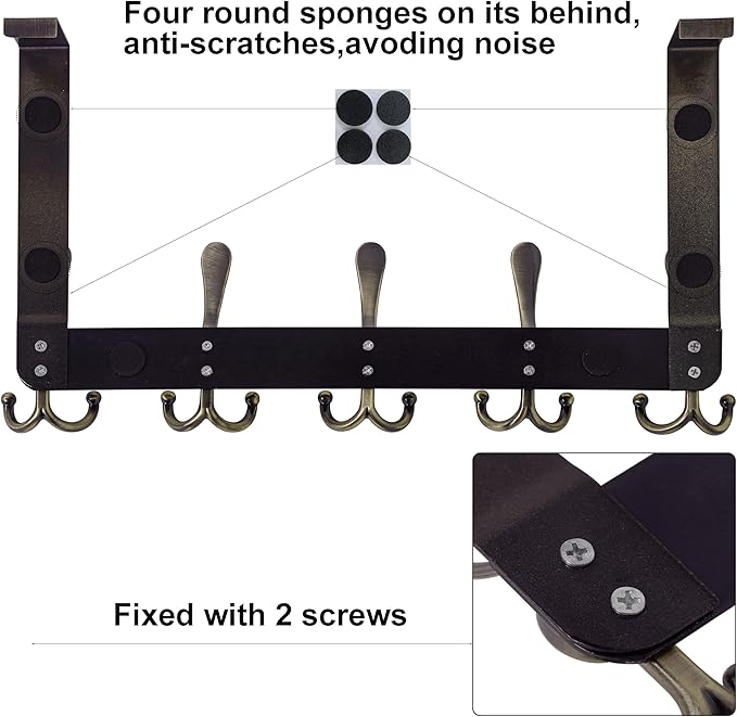 WEBI Over The Door Hooks,Door Hanger,Triple Hooks for Hanging,Over Door Towel Rack,Door Coat Hanger,Over Door Coat Rack for Clothes,Towels,Behind Bathroom,Bronze,2 Packs