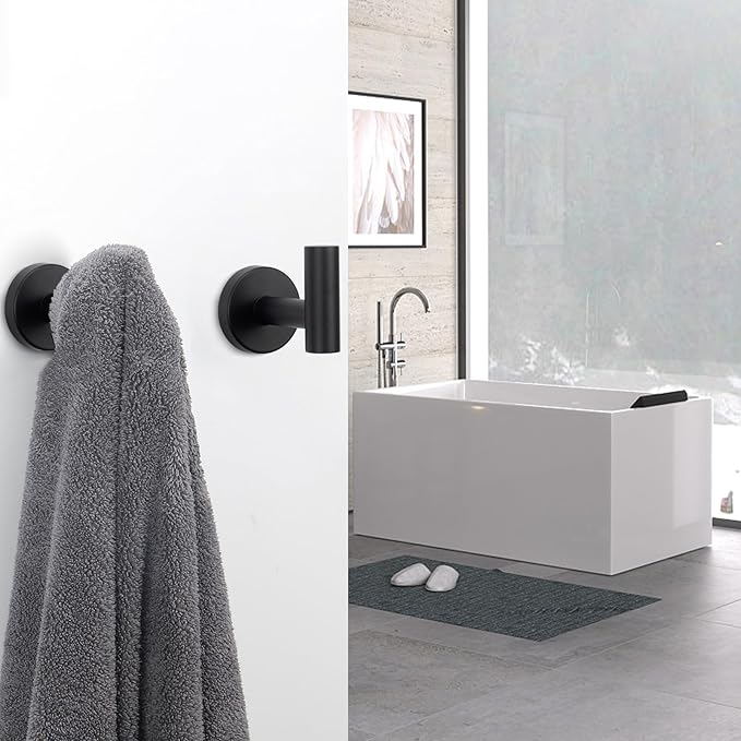NearMoon Bath Towel Hooks- SUS 304 Stainless Steel Robe Hook Holder, Heavy Duty Coat Hook for Bathroom Livingroom Hotel Kitchen Garage, Wall Mounted (Matte Black, 16 Pack)