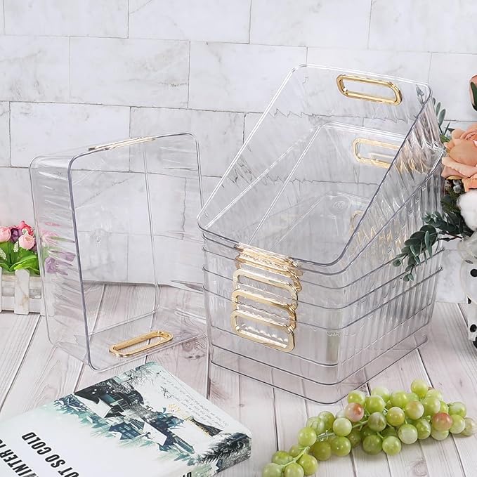 Clear Plastic Organizing Bins, Plastic Pantry Storage Baskets for Fridge, 6-Packs-NeatNest