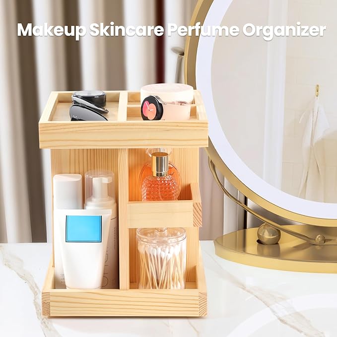 360 Rotating Wood Rotating Countertop Organizer,Mens Cologne Organizer,Mens Bathroom Organizer,Perfume Tray,Cologne Stand,Vanity Tray,Counter Shelf,Countertop Shelf(Burlywood)