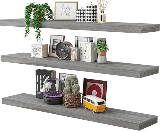 BAMEOS Floating Shelves,40 in W x 8in D Wall Mounted Wooden Shelves with Invisible Brackets Set of 3, Hanging Wall Shelves Decoration for Bedroom, Bathroom, Living Room and Kitchen-NeatNest