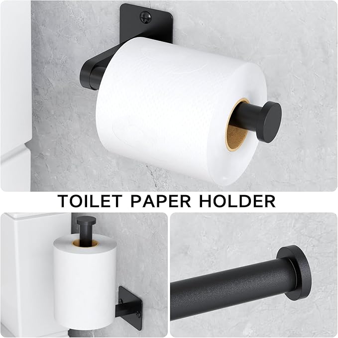 10 Pieces Bathroom Accessories Set, Bathroom Hardware Set, 24 inch Towel Bar, Towel Racks for Bathroom, Robe Towel Hooks, Toilet Paper Holder Wall Mounted, Matte Black
