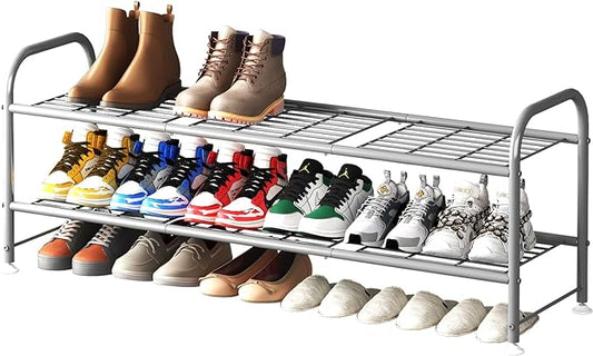 LINZINAR Shoe Rack 2 Tier Storage Organizer for Closet Entryway Metal Grey-NeatNest